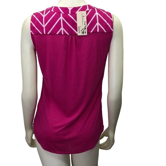 HANNA & GRACIE CHEVRON V NECK SLEEVELESS TOP‎ SM NWT - Picture 4 of 5